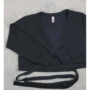 Spanx Air Essentials Ballet Wrap Top Long Sleeve Blouse Shirt black Sz XL SOFT